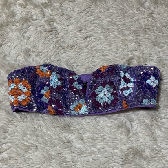 NWT NASTY GAL 70s Floral Sequin Strapless Bralette Top - Size 6 - Picture 3 of 6